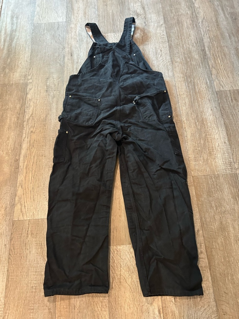 Men’s Carhartt Black Denim Workwear Duck Bib Overalls Carpenter Style Relaxed - Picture 9 of 11